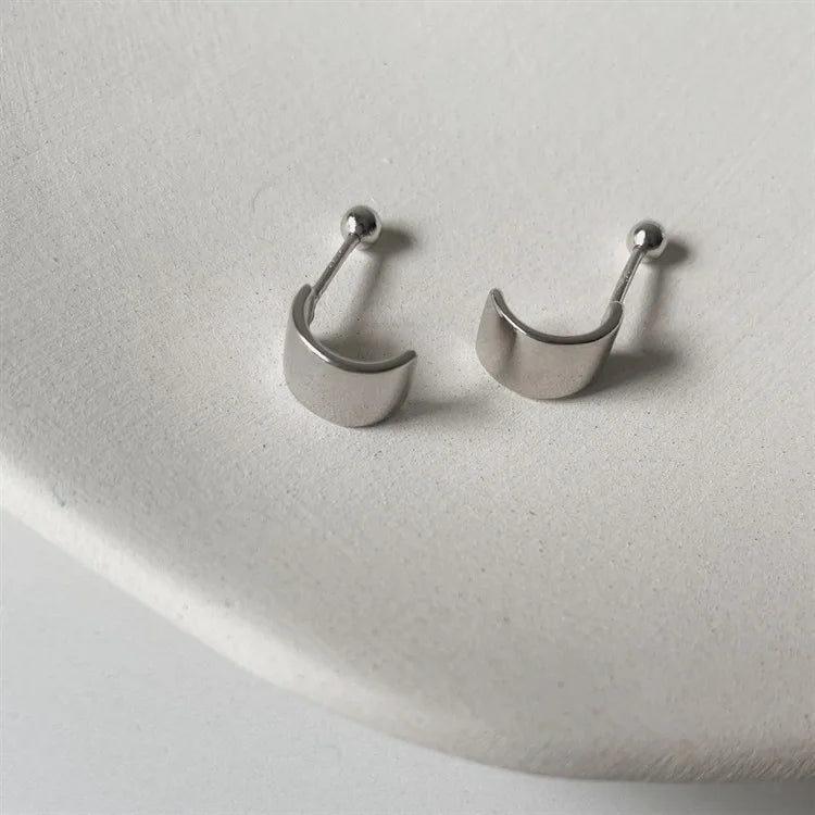 925 Silver Smooth Curved Stud Earrings for Women