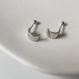 925 Silver Smooth Curved Stud Earrings for Women