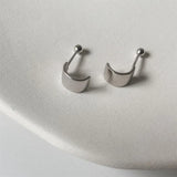 925 Silver Smooth Curved Stud Earrings for Women
