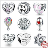Forever Family Paw Wine Balloon Charm Pendant Beads for 925 Silver Bracelet