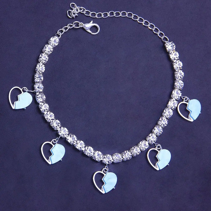 Split Love Heart Lady Anklet Sexy Beach Bikini Rhinestone Foot Jewelry