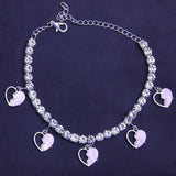 Split Love Heart Lady Anklet Sexy Beach Bikini Rhinestone Foot Jewelry
