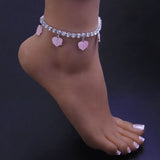 Split Love Heart Lady Anklet Sexy Beach Bikini Rhinestone Foot Jewelry