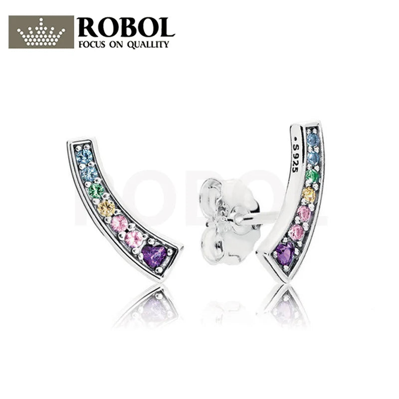 925 Silver Multi-Color Arches Stud Earrings Women Gift
