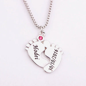 Baby Feet Pendant with Birthstones Necklace