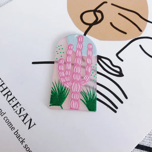 Cactus Print Pattern Acrylic Pendant Geometric Earrings