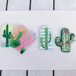 Cactus Print Pattern Acrylic Pendant Geometric Earrings