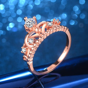 Royal Queen Crown CZ Rose Wedding Engagement Ring