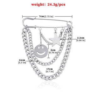 Punk Metal Chain Brooch for Street Accessories Decoration