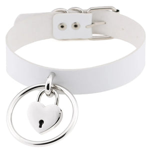 Punk PU Leather Heart Lock Collar Choker Necklace