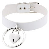 Punk PU Leather Heart Lock Collar Choker Necklace