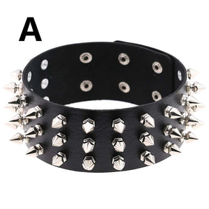 Punk PU Leather Lock Key Heart Round Spike Rivet Collar Studded Choker Necklace