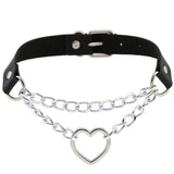 Punk PU Leather Lock Key Heart Round Spike Rivet Collar Studded Choker Necklace