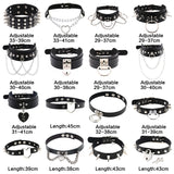 Punk PU Leather Lock Key Heart Round Spike Rivet Collar Studded Choker Necklace