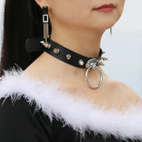 Punk PU Leather Lock Key Heart Round Spike Rivet Collar Studded Choker Necklace