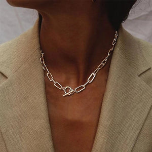 Punk Paperclip Chain Choker Necklace Women Hollow OT Clasp Chain Necklace