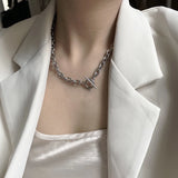 Punk Paperclip Chain Choker Necklace Women Hollow OT Clasp Chain Necklace