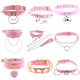 Punk Pink PU Leather Choker Necklaces Spike Rivet Collar Studded Gothic Chains