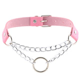 Punk Pink PU Leather Choker Necklaces Spike Rivet Collar Studded Gothic Chains