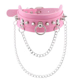 Punk Pink PU Leather Choker Necklaces Spike Rivet Collar Studded Gothic Chains