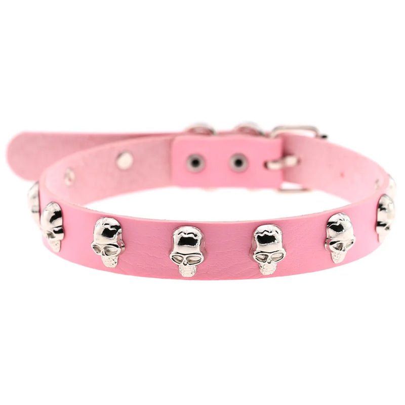 Punk Pink PU Leather Choker Necklaces Spike Rivet Collar Studded Gothic Chains