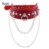 Punk Red PU Leather Choker Spike Rivet Collar Studded Body Gothic Chains