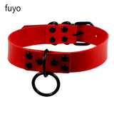 Punk Red PU Leather Choker Spike Rivet Collar Studded Body Gothic Chains