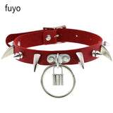 Punk Red PU Leather Choker Spike Rivet Collar Studded Body Gothic Chains