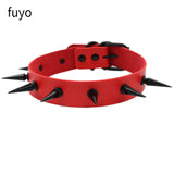 Punk Red PU Leather Choker Spike Rivet Collar Studded Body Gothic Chains