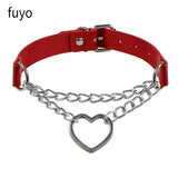 Punk Red PU Leather Choker Spike Rivet Collar Studded Body Gothic Chains