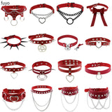 Punk Red PU Leather Choker Spike Rivet Collar Studded Body Gothic Chains