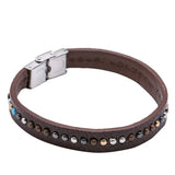 Punk Rock Style Leather Bracelet Stainless Steel Button Neutral Jewelry