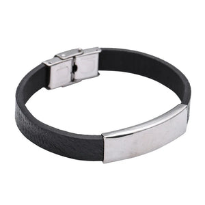 Punk Rock Style Leather Bracelet Stainless Steel Button Neutral Jewelry
