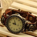 Punk's Retro Skull Cowhide Watch Adjustable Link Bracelet