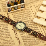 Punk's Retro Skull Cowhide Watch Adjustable Link Bracelet