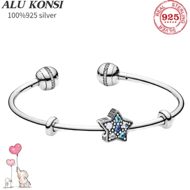 925 Sterling Silver Star Series Bracelet Snake Chain Charm Bangle