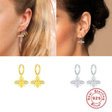 925 Silver Hoop Earrings Lightning Bee Eye Animal Charm Dangle Earring