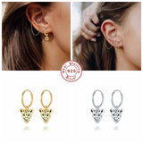 925 Silver Hoop Earrings Lightning Bee Eye Animal Charm Dangle Earring