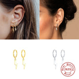 925 Silver Hoop Earrings Lightning Bee Eye Animal Charm Dangle Earring