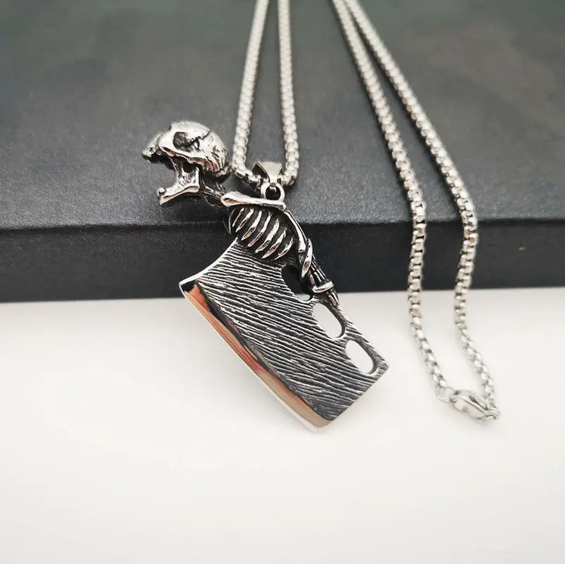 Vintage Silver Skull Kitchen Pendant Necklace for Men