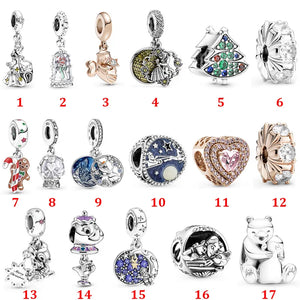 Santa Claus Moon Charm S925 Snow Globe Angel Bracelet Necklace DIY Jewelry