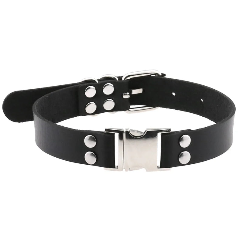 Sexy Goth Choker Necklace Punk Rock Metal PU Women Men Gothic Accessories
