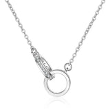 Silver Temperament Rose Interlocking Necklace Double Ring Diamond Clavicle Chain