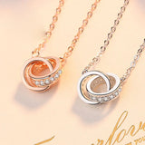 Silver Temperament Rose Interlocking Necklace Double Ring Diamond Clavicle Chain