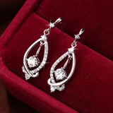 Silver Zircon Stud Earrings Women Jewelry Party Gift