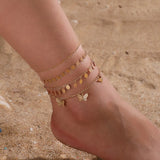 Women's Bohemian Summer Beach Multilayer Anklets, Butterfly Foot Chain