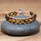 Vintage Leather Wrap Bracelet Tiger Eye Stone Single Wrap