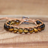 Vintage Leather Wrap Bracelet Tiger Eye Stone Single Wrap