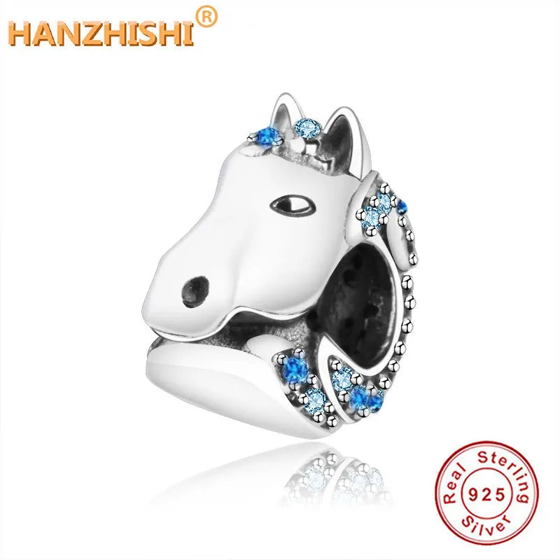 925 Sterling Silver Horse Head Charms Beads With CZ For Charm Bracelet