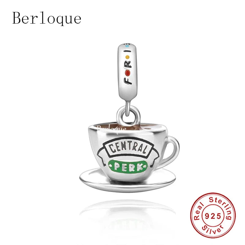 Sterling Silver Coffee Cup Dangle Charms Beads for Bracelet DIY